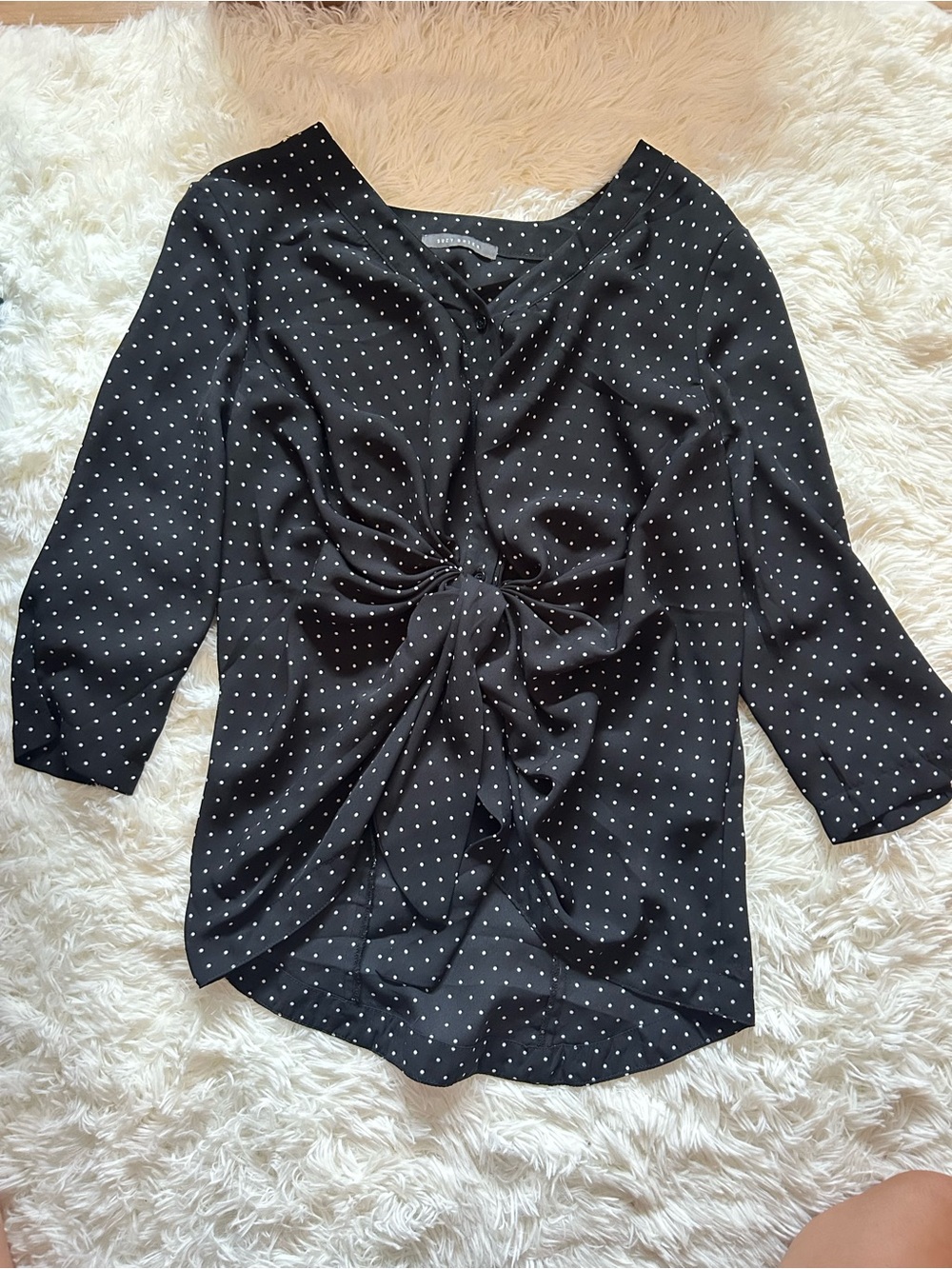 Black Polka Dot Twist-Front Women's Top